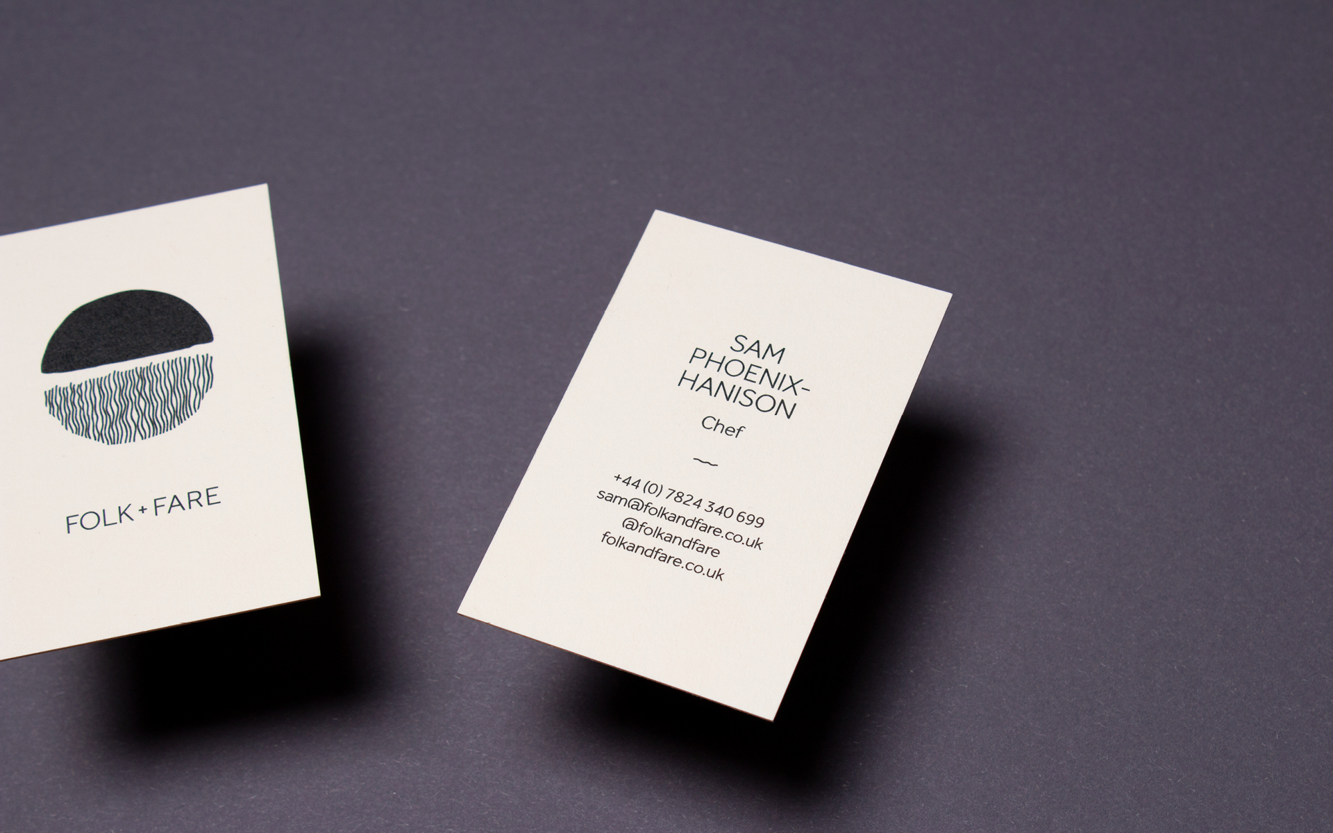 Business card design for Folk and Fare brand identity