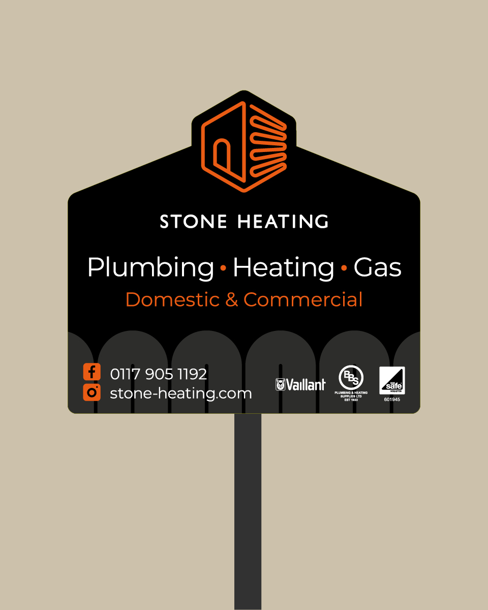 Site board design mock up for Stone Heating