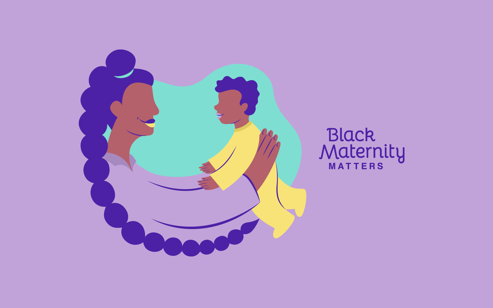 Illustration of mother and child with project logo for Black Maternity Matters