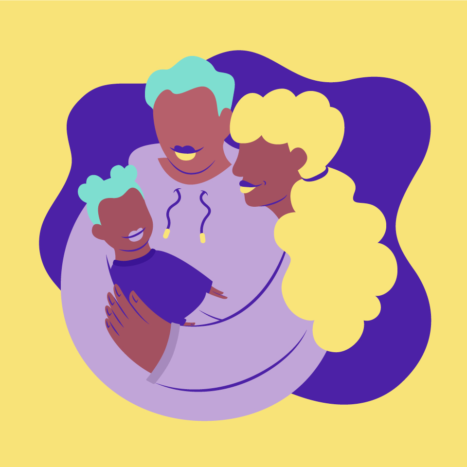 Illustration of mother, partner and child or Black Maternity Matters